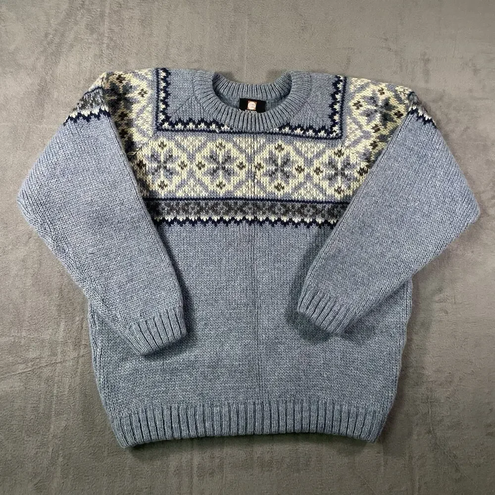 Fjord Fashion Norwegian Fair Isle Wool Sweater Blue Men’s Size 52